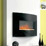 EFC32H Wall Mount Electric Fireplace with Curved Front; clear glass embers; high, medium and low setting with hand held remote. 5000 Btu's 110V