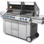 PRO825RB Prestige Pro Series Grill with S/S Cart  - four commercial grade stainless burners; Jet-fire ignition system with backlit knobs; Sizzle Zone ; SS Wave Rod grids; 123k BTU's.  Models for Natural or LP Gas