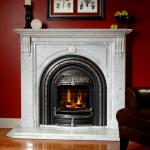 Windsor Arch with Cast Iron Plate and and Fires of Tradition Cheladon Mantel