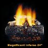 Magnificent Inferno offers massive logs, with lots of charring, and heavy, richly detailed bark.  Magnificent Inferno sets are offered in 21", 24", 30" and 36" sizes, and See-Thru models.  24" shown.