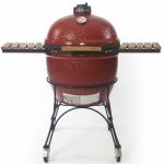 Big Joe with cart - Black or Red - Super - 24" sized version; includes cart, side shelves, gripper and ash tool. Extra large thermometer; over-sized casters - one heavy duty Kamado.