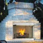 FMI Alpine Outdoor Stainless  Vent-free Fireplace- 36" or 42" with integrated logs sets are Remote Ready; Stacked or Herringbone Brick in Warm Red or Ivory. Models for Natural or LP Gas.