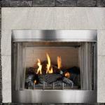 White Mountain Hearth Premium Stainless Outdoor Fireplace- 36" or 42" with Wildwood Refractory Log Set - Models for Natural or LP Gas.