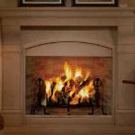 Design Dynamics Saber Wood Burning Fireplace, 36” 42” & 50” X 30” tall opening, Mosaic Masonry brick liner; hand forged log grates with andirons; requires 12" ID Class "A" rated chimney.