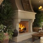 FMI Portofino Indoor/Outdoor wood burning fireplace - 36", 42"  or 50" - Traditional Masonry Design with Mosaic Masonry firebrick liner and brushed stainless face; fully insulated; uses 12" FMI pipe.