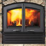 R90 Double Door Fireplace – EPA certified; Maximum BTU’s 70,000; Burn time – 8 hours; Efficiency 77.40%; Firebox Capacity 2.5 cu.ft.;  Emissions per hour – 3.78; maximum heat 2000 sq, ft.; arched doors; dual burn and air wash to keep glass clean. Optional blower.