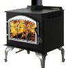 1400L Leg Stove - Black; 6” Flue;  Heats to 2000 sq ft; max 70,000 BTU/h; Burn Time (low fire)9 hours; Non- Catalytic; Mobile home Approved; Log 18"; Options: Doors and Legs: Black, Gold or Brushed Nickel – plain arch or webbed; blower kit; outside air kit.